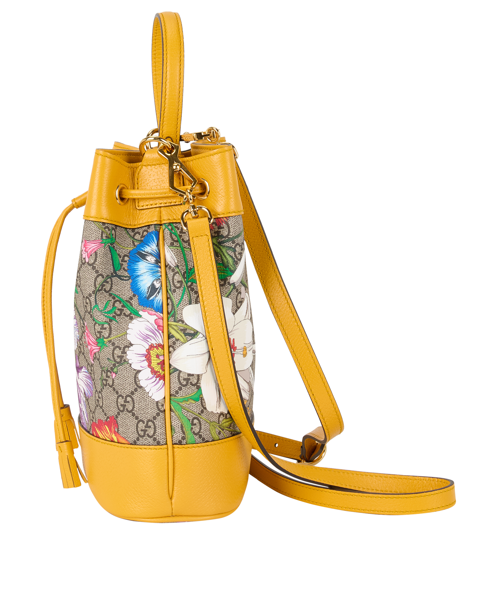 Ophidia Flora Bucket Bag, &pound;550, Handbags, Yellow, Canvas, Bottom view